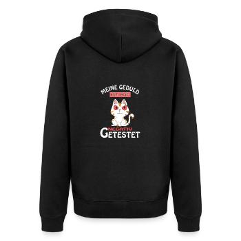 Meine Geduld ist auf negativ getestet Katze Spruch - Unisex Premium Bio Zip Hoodie - Schwarz - Hinten - Nico (187cm)