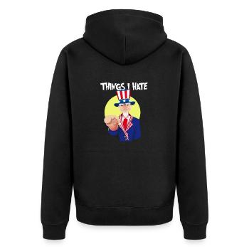Dinge die ich hasse Dich Menschen Misanthrop Hass - Unisex Premium Bio Zip Hoodie - Schwarz - Hinten - Nico (187cm)