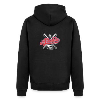 Vintage Atlanta City Baseball Distressed Baseball - Unisex Premium Bio Zip Hoodie - Schwarz - Hinten - Nico (187cm)