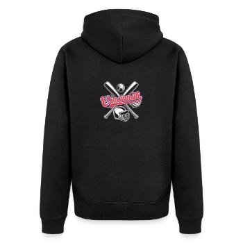 Vintage Cincinnati Baseball Distressed Baseball - Unisex Premium Bio Zip Hoodie - Schwarz - Hinten - Nico (187cm)