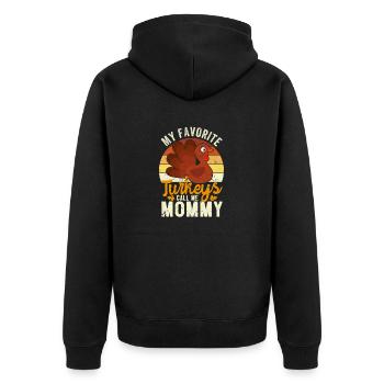 Mes dindes préférées m’appellent Mami Merci - Veste à capuche bio Premium Unisexe - noir - Dos - Nico (187cm)