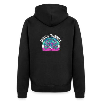 Disco Türkei Lustige Pfauenfedern Fancy Thanks - Unisex Premium Bio Zip Hoodie - Schwarz - Hinten - Nico (187cm)