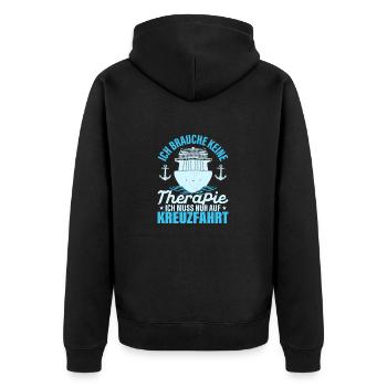 Ich brauche keine Therapie Ich muss auf Kreuzfahrt - Unisex Premium Bio Zip Hoodie - Schwarz - Hinten - Nico (187cm)