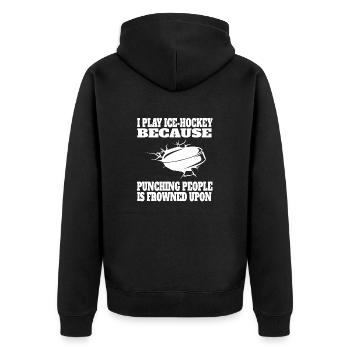 Eishockey Geschenk Wintersport Eishockeyteam - Unisex Premium Bio Zip Hoodie - Schwarz - Hinten - Nico (187cm)