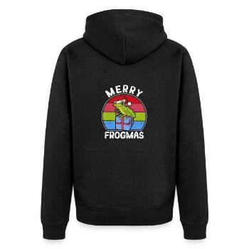 Frosch-Weihnachts-Pyjama Weihnachtsmann-Mütze - Unisex Premium Bio Zip Hoodie - Schwarz - Hinten - Nico (187cm)