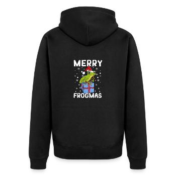 Merry Frogmas Weihnachtspyjamas Weihnachtsmannmütz - Unisex Premium Bio Zip Hoodie - Schwarz - Hinten - Nico (187cm)