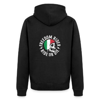 Italien Biker Freedom Rider mit Totenkopf - Unisex Premium Bio Zip Hoodie - Schwarz - Hinten - Nico (187cm)