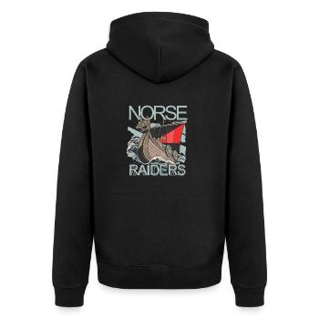 Norse Raiders Nordische Räuber Wikinger Norwegen - Unisex Premium Bio Zip Hoodie - Schwarz - Hinten - Nico (187cm)