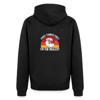 Das Wichtigste zuerst: Ich bin der realste Hip-Hop - Unisex Premium Bio Zip Hoodie - Schwarz - Hinten - Nico (187cm)