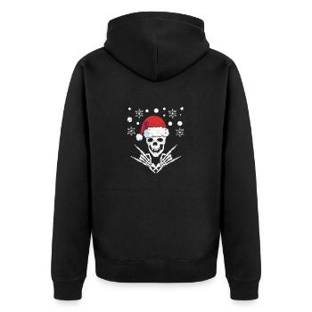 Skelett Weihnachtsmann Mütze Rock And Roll Hand - Unisex Premium Bio Zip Hoodie - Schwarz - Hinten - Nico (187cm)