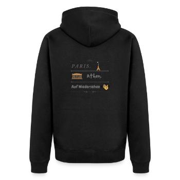 Paris. Athen. Auf Wiedersehen - Unisex Premium Bio Zip Hoodie - Schwarz - Hinten - Nico (187cm)