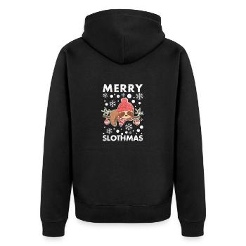 Merry Slothmas Funny Sloth Lovers Christmas - Unisex Premium Organic Zip Hoodie - black - Back - Nico (187cm)