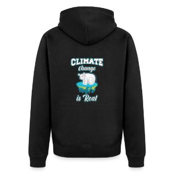 Klimawandel ist real Eisbär schwitzt - Unisex Premium Bio Zip Hoodie - Schwarz - Hinten - Nico (187cm)