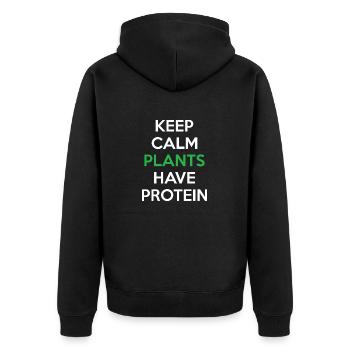 Keep calm Vegan Lifestyle Gym proteine - Unisex Premium Bio Zip Hoodie - Schwarz - Hinten - Nico (187cm)