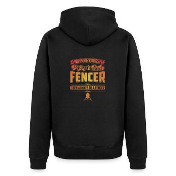 Sei immer du selbst Fechter Humor Sport Kampf Wortspiel - Unisex Premium Bio Zip Hoodie - Schwarz - Hinten - Nico (187cm)