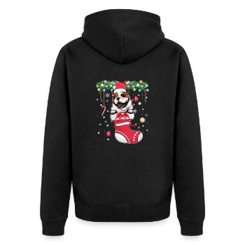 Funny Xmas - Cute English Bulldog Dog in Christmas - Unisex Premium Organic Zip Hoodie - black - Back - Nico (187cm)