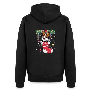 Funny Xmas - Süßer Papillon-Hund in Weihnachtsstocki - Unisex Premium Bio Zip Hoodie - Schwarz - Hinten - Nico (187cm)