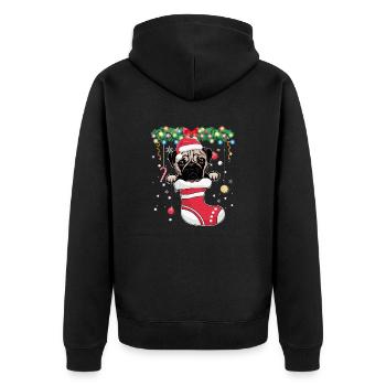 Funny Xmas - Süßer Mopshund im Weihnachtsstrumpf - Unisex Premium Bio Zip Hoodie - Schwarz - Hinten - Nico (187cm)