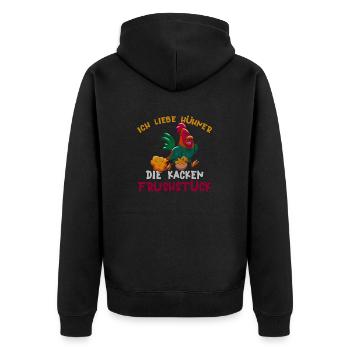 Funny Chicken - Unisex Premium Bio Zip Hoodie - Schwarz - Hinten - Nico (187cm)