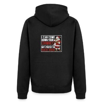Dirty Santa Claus Witze Xmas PJ Ich kann durch - Unisex Premium Bio Zip Hoodie - Schwarz - Hinten - Nico (187cm)