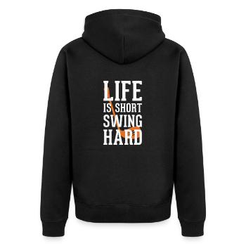 Life is short swing hard - Unisex Premium Bio Zip Hoodie - Schwarz - Hinten - Nico (187cm)