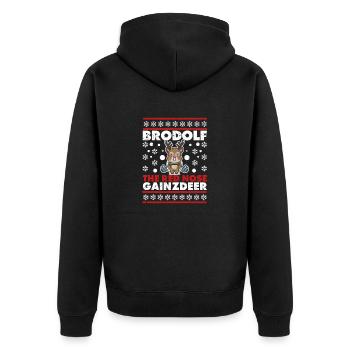 Brodolf The Red Nose Gainzdeer Gym Christmas - Unisex Premium Bio Zip Hoodie - Schwarz - Hinten - Nico (187cm)