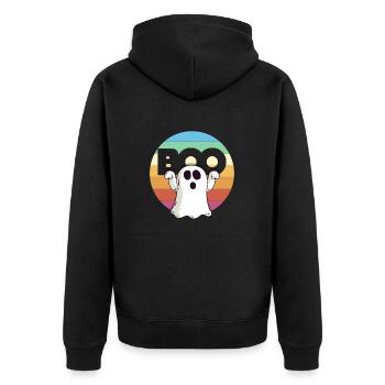 Boo Ghost Rainbow Funny Halloween Cartoon - Unisex Premium Organic Zip Hoodie - black - Back - Nico (187cm)