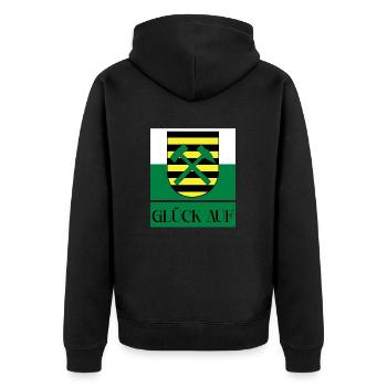 Erzgebirge Glück auf Sachsen - Unisex Premium Bio Zip Hoodie - Schwarz - Hinten - Nico (187cm)