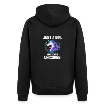 just a girl who loves Unicorns - Unisex Premium Organic Zip Hoodie - black - Back - Nico (187cm)