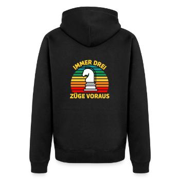 Immer drei Züge voraus Schach T-Shirt. - Unisex Premium Bio Zip Hoodie - Schwarz - Hinten - Nico (187cm)