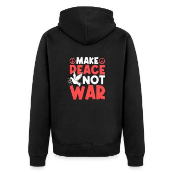 MAKE PEACE NOT WAR - Unisex Premium Bio Zip Hoodie - Schwarz - Hinten - Nico (187cm)