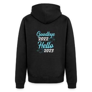 2 Goodbye 2022 hello 2023 - Unisex Premium Bio Zip Hoodie - Schwarz - Hinten - Nico (187cm)