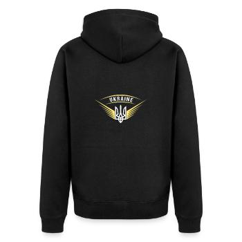 Ukraine Friede Flügel - Unisex Premium Bio Zip Hoodie - Schwarz - Hinten - Nico (187cm)