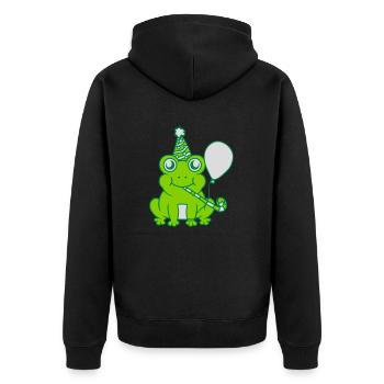 Petite grenouille célébrant son anniversaire - Veste à capuche bio Premium Unisexe - noir - Dos - Nico (187cm)