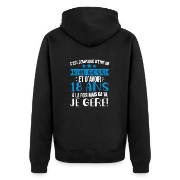 Beau gosse de 18 ans je gère cadeau anniversaire - Veste à capuche bio Premium Unisexe - noir - Dos - Nico (187cm)