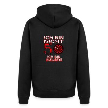 Dart Dartscheibe Dartspieler Bullseye Wurf Design - Unisex Premium Bio Zip Hoodie - Schwarz - Hinten - Nico (187cm)