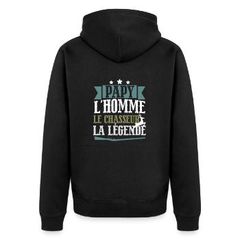 Papy l'homme le chasseur légende cadeau retraite - Veste à capuche bio Premium Unisexe - noir - Dos - Nico (187cm)