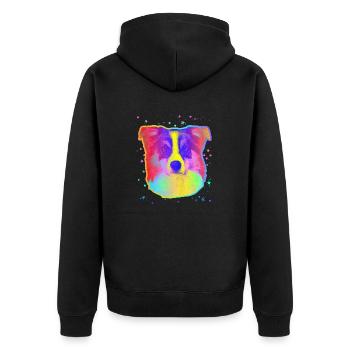 Border Collie Dog Face Rainbow Space Black - Unisex Premium Organic Zip Hoodie - black - Back - Nico (187cm)