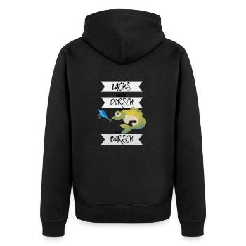 Angler Lachs mich Dorsch am Barsch - Unisex Premium Bio Zip Hoodie - Schwarz - Hinten - Nico (187cm)