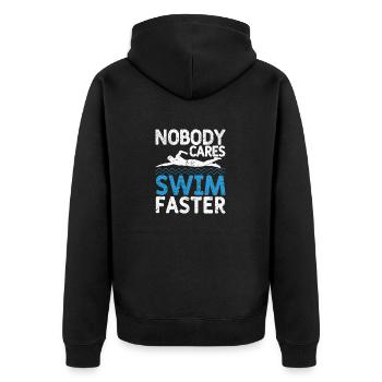 Funny Schwimmen Team Coach Sport Nobody Cares Swim - Unisex Premium Bio Zip Hoodie - Schwarz - Hinten - Nico (187cm)