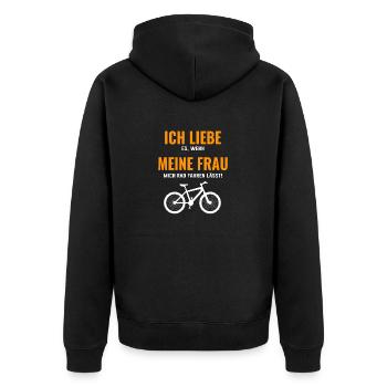 Fahrrad lustiger Spruch Ich liebe meine Frau - Unisex Premium Bio Zip Hoodie - Schwarz - Hinten - Nico (187cm)