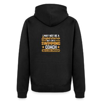 Ich bin vielleicht kein Superheld Lustiger - Unisex Premium Bio Zip Hoodie - Schwarz - Hinten - Nico (187cm)