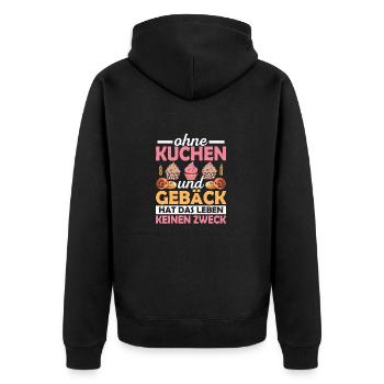 Ohne Kuchen und Gebäck hat das Leben keinen Zweck - Unisex Premium Bio Zip Hoodie - Schwarz - Hinten - Nico (187cm)