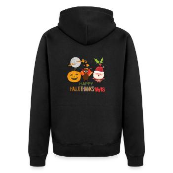 Happy hallo,thanks,mas, happy holidays - Unisex Premium Organic Zip Hoodie - black - Back - Nico (187cm)