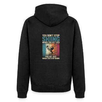 You don't stop skiing when you get old - Unisex Premium Organic Zip Hoodie - black - Back - Nico (187cm)