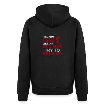 Ich weiß, dass ich wie ein alter Mann Ski fahre - Unisex Premium Bio Zip Hoodie - Schwarz - Hinten - Nico (187cm)