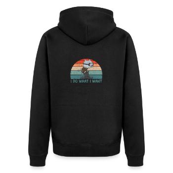 Ich mache was ich will Lustig Ski Katzenliebhaber - Unisex Premium Bio Zip Hoodie - Schwarz - Hinten - Nico (187cm)