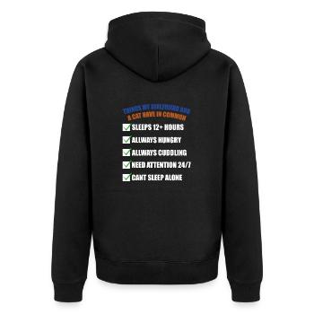 Things my girlfriend & cats have in common - Unisex Premium Organic Zip Hoodie - black - Back - Nico (187cm)