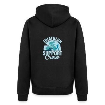 Triathlon Support Crew Swim Cycle Run Triathlete - Unisex Premium Bio Zip Hoodie - Schwarz - Hinten - Nico (187cm)
