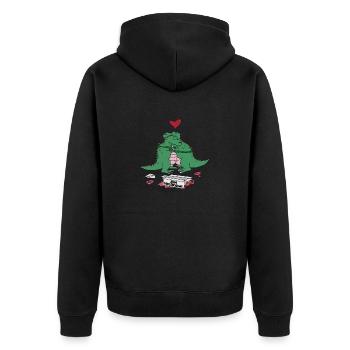 Funny Dino T-Rex Dinosaurier Armverlängerung - Unisex Premium Bio Zip Hoodie - Schwarz - Hinten - Nico (187cm)